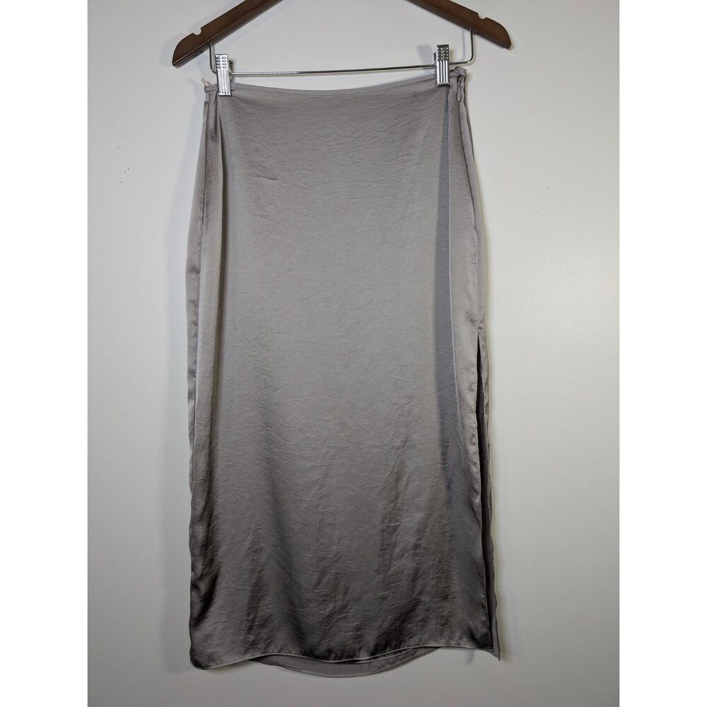 Aritzia Wilfred Elixir Satin Midi Slip Skirt Size 6 Silver Taupe Quiet Luxury - Picture 2 of 9